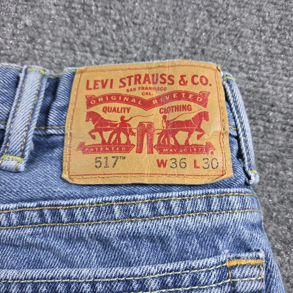 Levi's 517 Bootcut Jeans Men's Size 36x30 Light Wash Blue Denim Cotton Red Tab